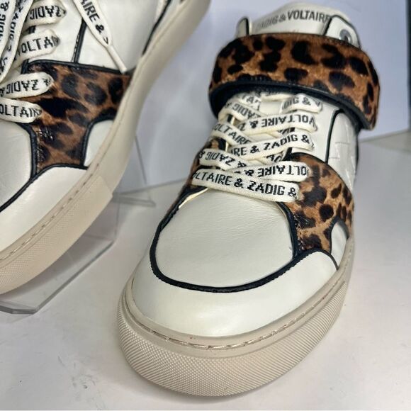 Zadig&Voltaire Mid Flash leopard-effect sneakers Logo Laces Sz 8 (39) NIB $698 - Picture 5 of 12